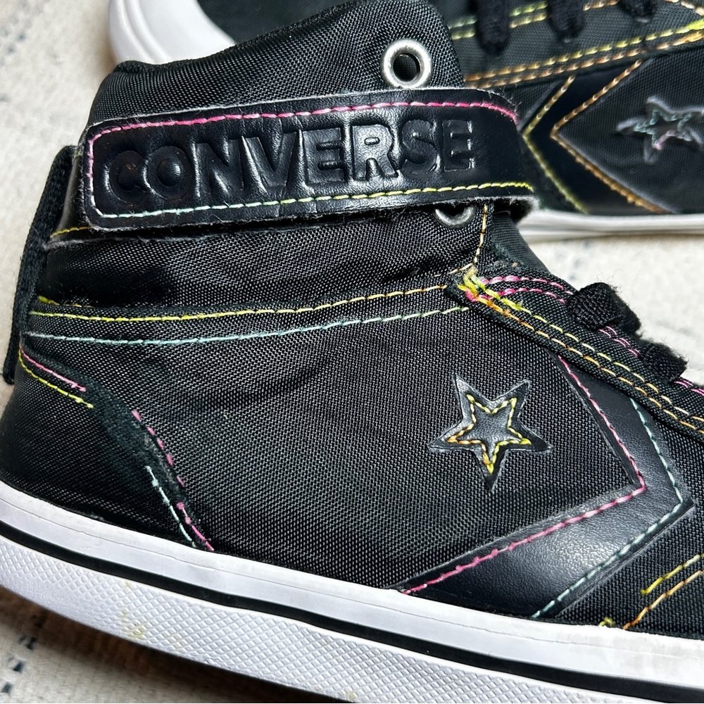 Women's Converse All Star High Tops Size 5 Black w/Rainbow Stitching Vintage - Picture 7 of 15